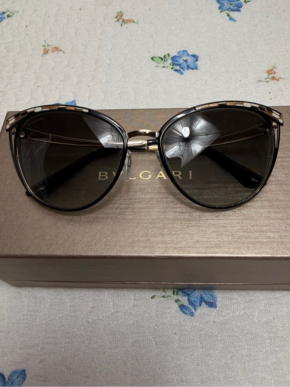 Bulgari Black and Gold Cat-Eye Sunglasses